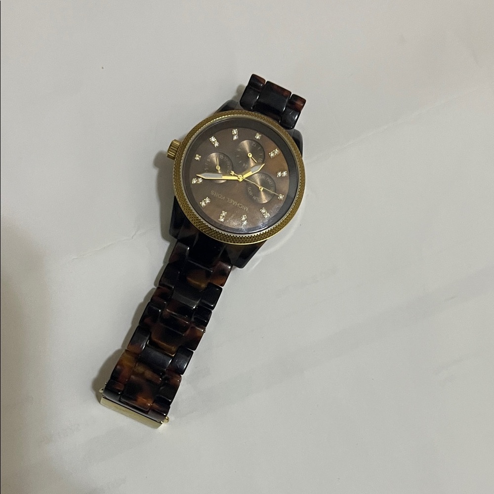 Michael Kors Tortoise Shell Watch with Gold Details